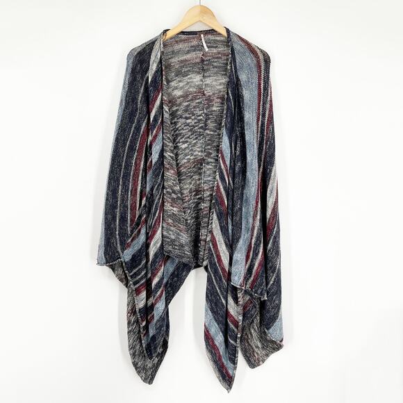 Free People Oversized Striped Poncho Style Boho Open Front Cardigan Size XS - Picture 2 of 5